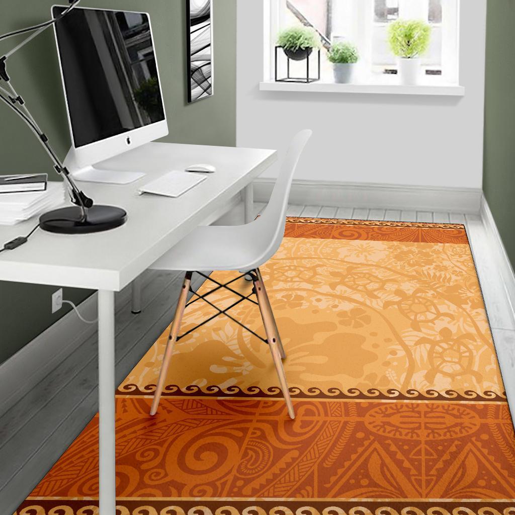 Polynesian Area Rug - Hibiscus And Turtle Vintage Pattern-Myprintsy