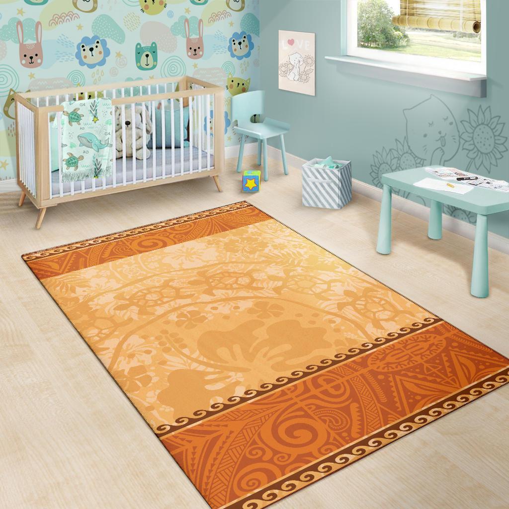 Polynesian Area Rug - Hibiscus And Turtle Vintage Pattern-Myprintsy