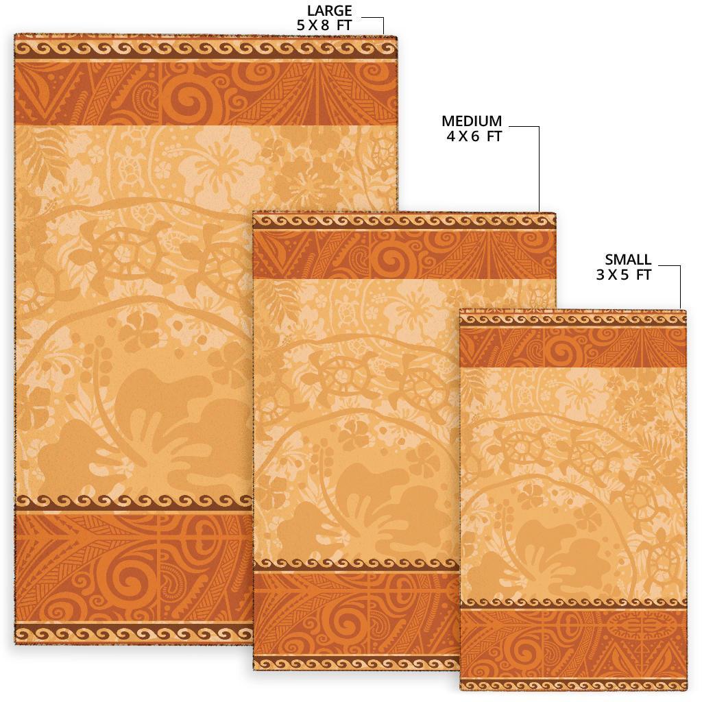 Polynesian Area Rug - Hibiscus And Turtle Vintage Pattern-Myprintsy