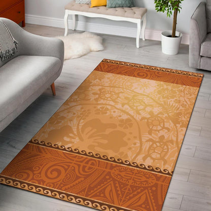 Polynesian Area Rug - Hibiscus And Turtle Vintage Pattern-Myprintsy