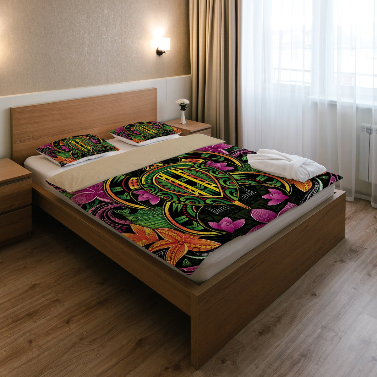 Polynesian Bedding Set - Hawaiian Turtle Colorful