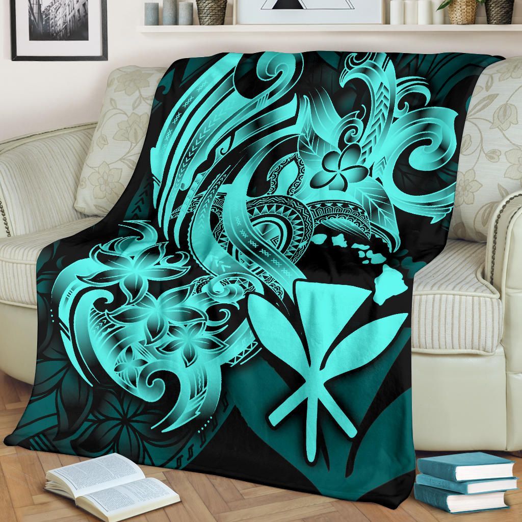 Polynesian Hawaii All Over Premium Blanket - Kanaka Maoli Blue Turtle-Myprintsy