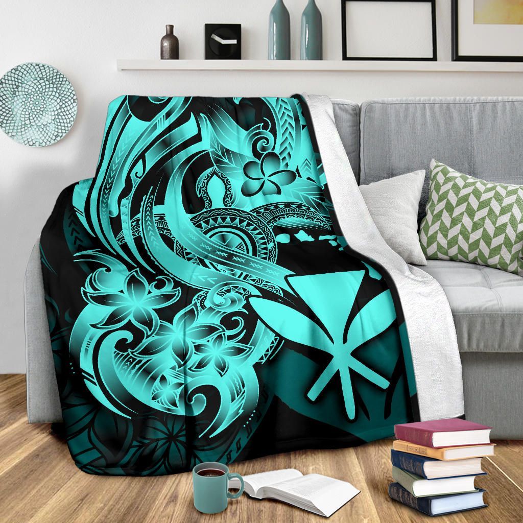 Polynesian Hawaii All Over Premium Blanket - Kanaka Maoli Blue Turtle-Myprintsy