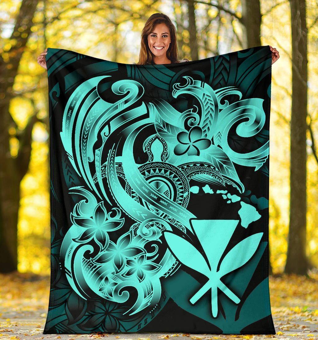 Polynesian Hawaii All Over Premium Blanket - Kanaka Maoli Blue Turtle-Myprintsy