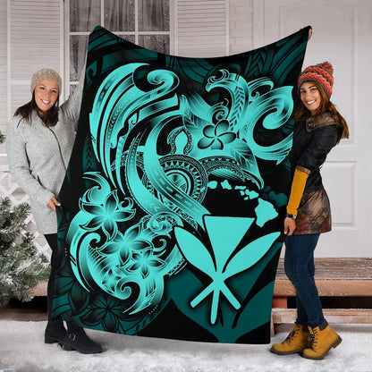 Polynesian Hawaii All Over Premium Blanket - Kanaka Maoli Blue Turtle-Myprintsy