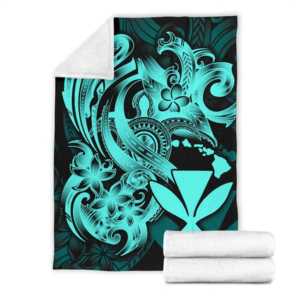 Polynesian Hawaii All Over Premium Blanket - Kanaka Maoli Blue Turtle-Myprintsy