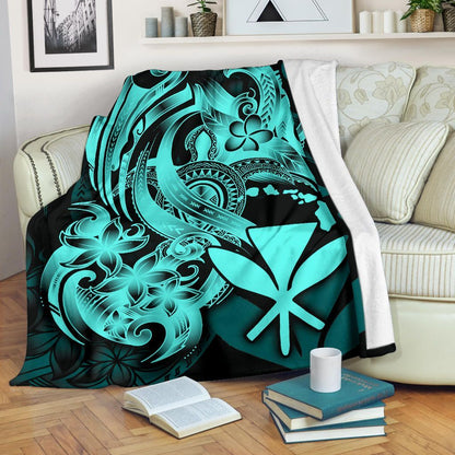 Polynesian Hawaii All Over Premium Blanket - Kanaka Maoli Blue Turtle-Myprintsy