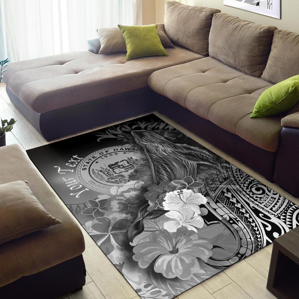 Polynesian Hawaii Custom Personalised Area Rug - Humpback Whale with Tropical Flowers (White)-Myprintsy