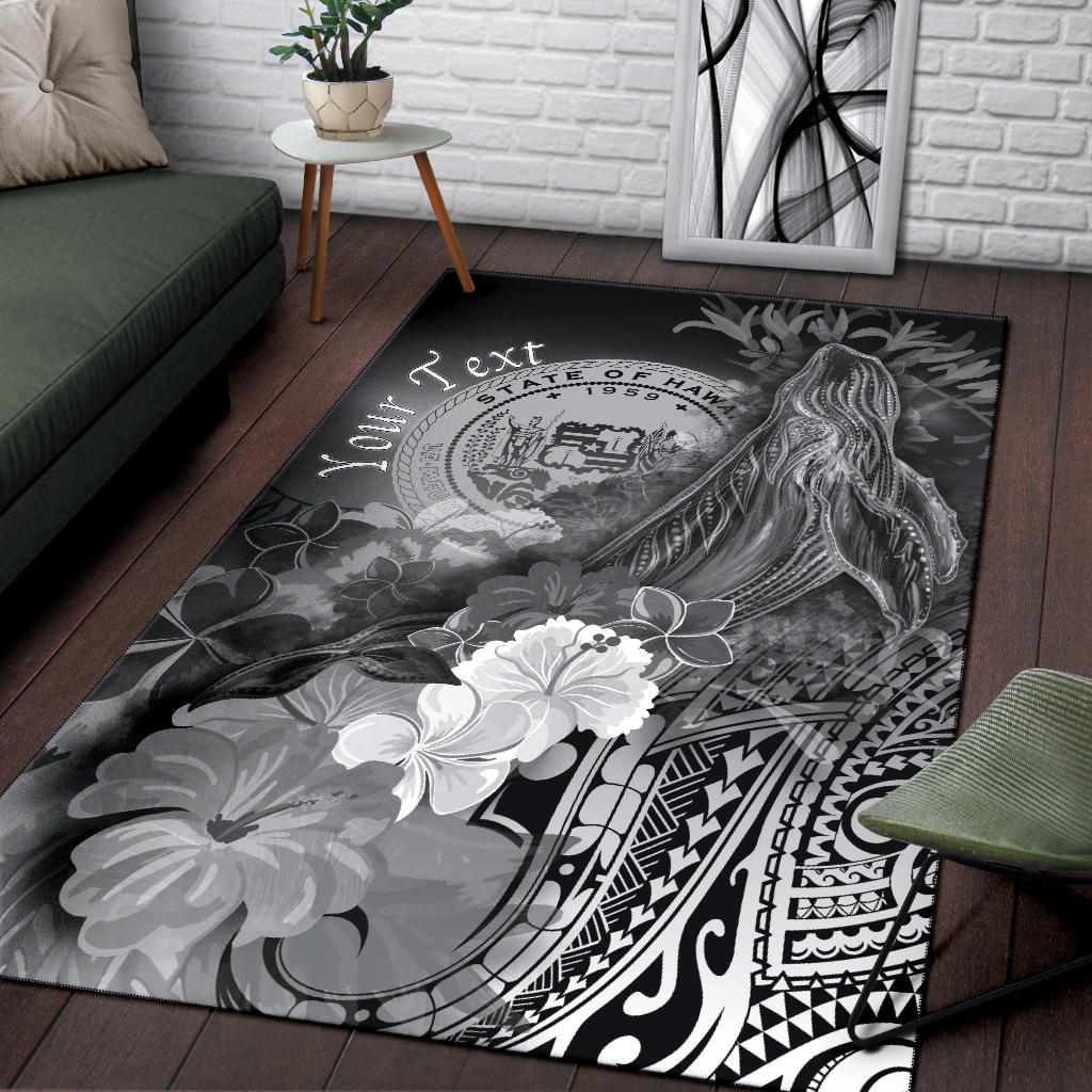 Polynesian Hawaii Custom Personalised Area Rug - Humpback Whale with Tropical Flowers (White)-Myprintsy