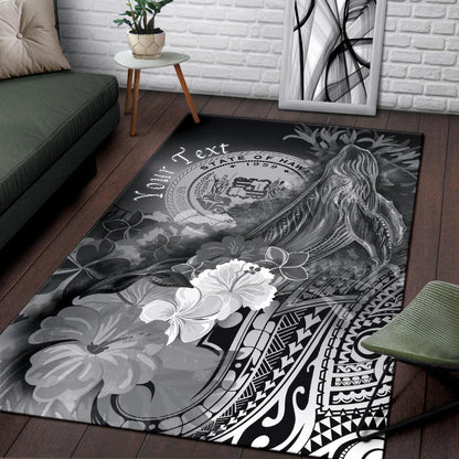 Polynesian Hawaii Custom Personalised Area Rug - Humpback Whale with Tropical Flowers (White)-Myprintsy