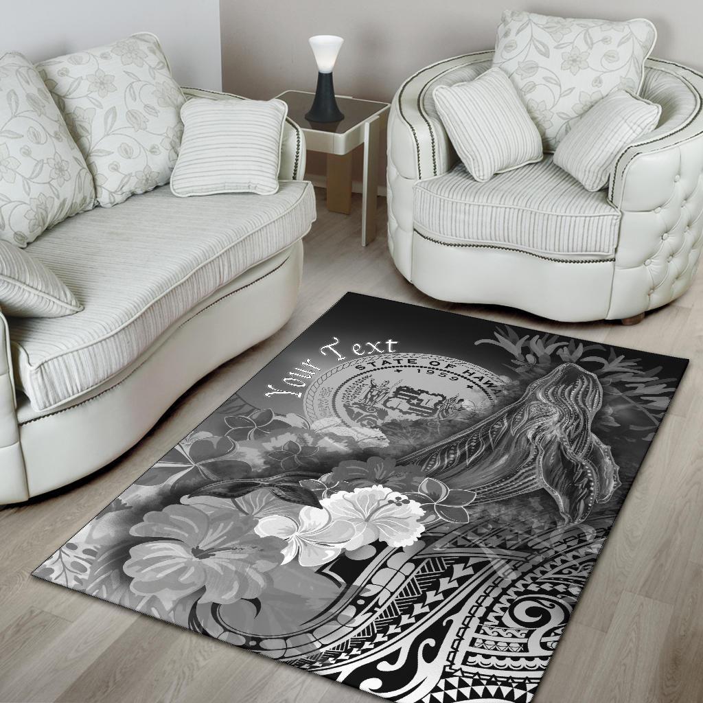 Polynesian Hawaii Custom Personalised Area Rug - Humpback Whale with Tropical Flowers (White)-Myprintsy