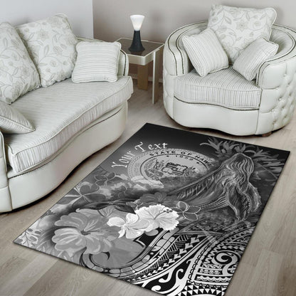 Polynesian Hawaii Custom Personalised Area Rug - Humpback Whale with Tropical Flowers (White)-Myprintsy