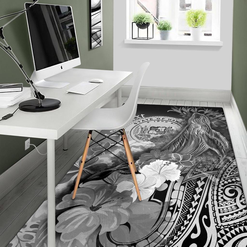 Polynesian Hawaii Custom Personalised Area Rug - Humpback Whale with Tropical Flowers (White)-Myprintsy
