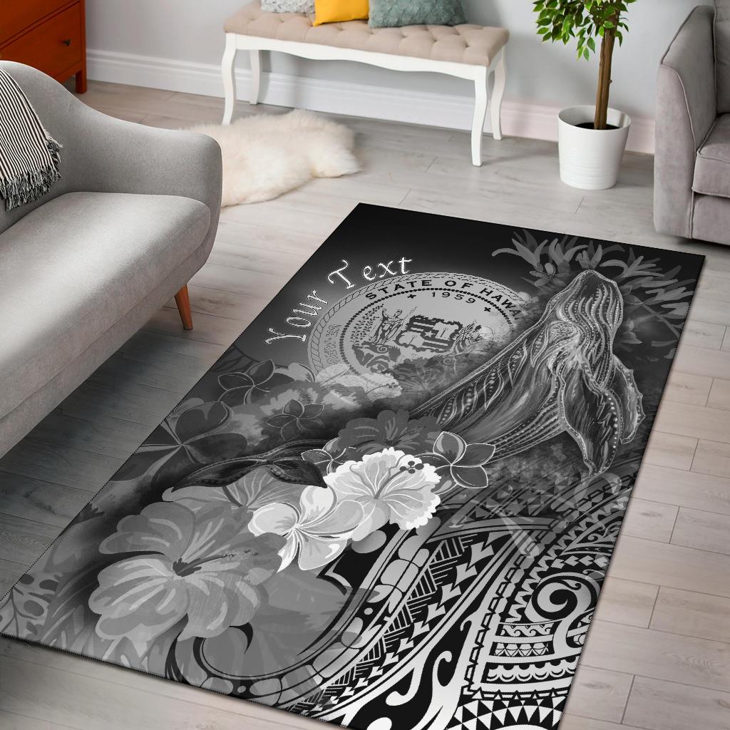 Polynesian Hawaii Custom Personalised Area Rug - Humpback Whale with Tropical Flowers (White)-Myprintsy