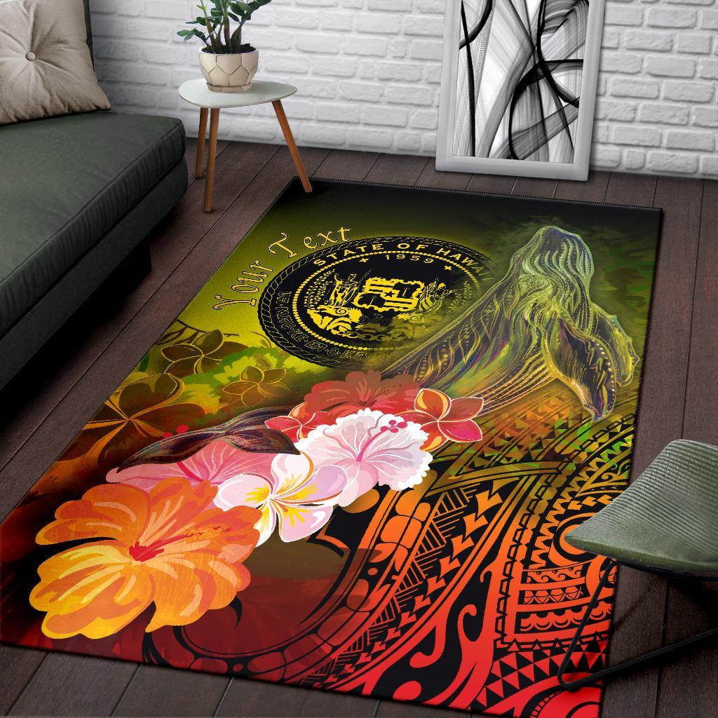 Polynesian Hawaii Custom Personalised Area Rug - Humpback Whale with Tropical Flowers (Yellow)-Myprintsy