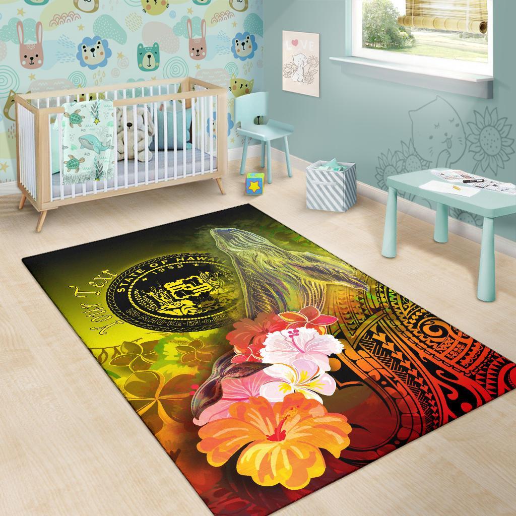 Polynesian Hawaii Custom Personalised Area Rug - Humpback Whale with Tropical Flowers (Yellow)-Myprintsy