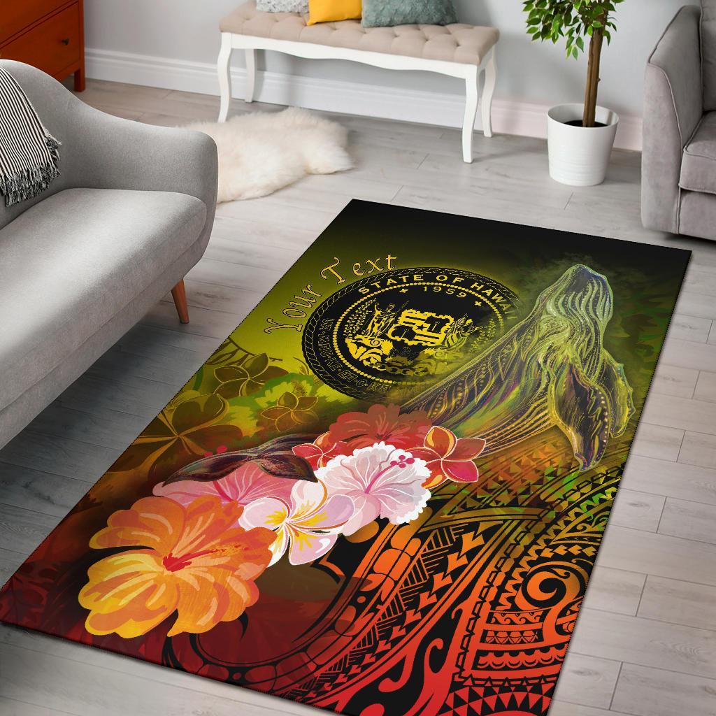 Polynesian Hawaii Custom Personalised Area Rug - Humpback Whale with Tropical Flowers (Yellow)-Myprintsy