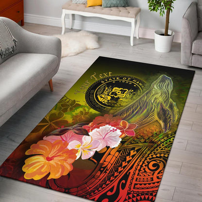 Polynesian Hawaii Custom Personalised Area Rug - Humpback Whale with Tropical Flowers (Yellow)-Myprintsy