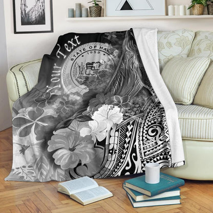 Polynesian Hawaii Custom Personalised Premium Blanket - Humpback Whale with Tropical Flowers (White)-Myprintsy