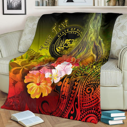 Polynesian Hawaii Custom Personalised Premium Blanket - Humpback Whale with Tropical Flowers (Yellow)-Myprintsy