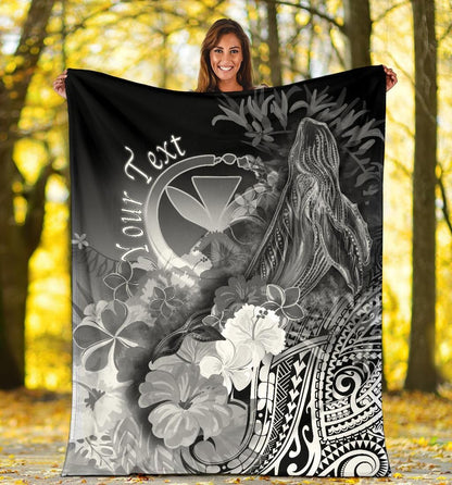 Polynesian Hawaii Custom Personalised Premium Blanket - Kanaka Maoli Humpback Whale with Tropical Flowers (White)-Myprintsy