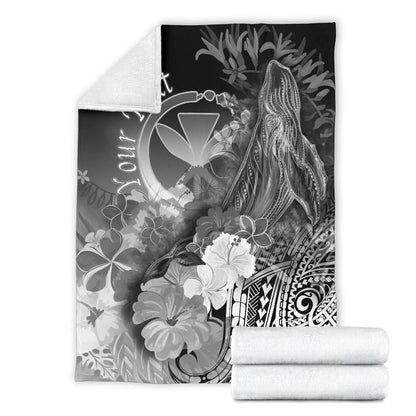 Polynesian Hawaii Custom Personalised Premium Blanket - Kanaka Maoli Humpback Whale with Tropical Flowers (White)-Myprintsy