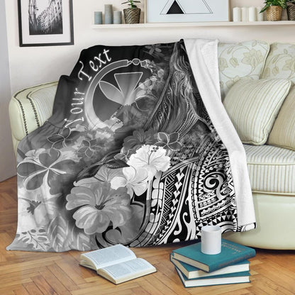 Polynesian Hawaii Custom Personalised Premium Blanket - Kanaka Maoli Humpback Whale with Tropical Flowers (White)-Myprintsy