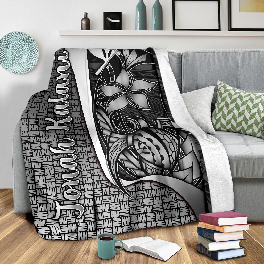 Polynesian Hawaii Jonah Kalani Premium Blanket White - Turtle with Hook-Myprintsy