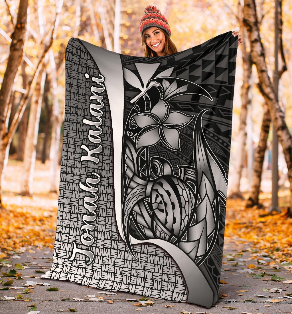 Polynesian Hawaii Jonah Kalani Premium Blanket White - Turtle with Hook-Myprintsy