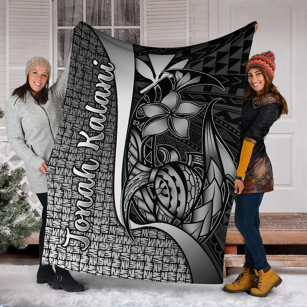 Polynesian Hawaii Jonah Kalani Premium Blanket White - Turtle with Hook-Myprintsy