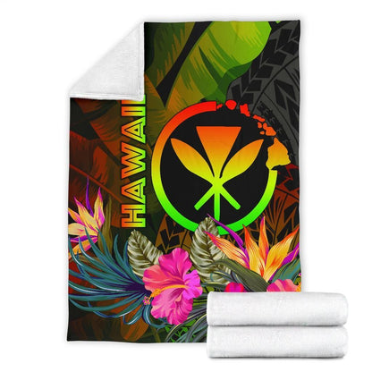 Polynesian Hawaii Kanaka Maoli Polynesian Premium Blanket - Hibiscus and Banana Leaves-Myprintsy