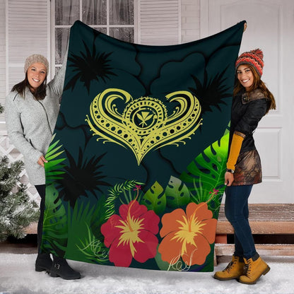 Polynesian Hawaii Kanaka Maoli Premium Blanket - Heart with Hibiscus-Myprintsy