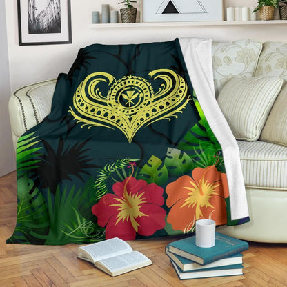 Polynesian Hawaii Kanaka Maoli Premium Blanket - Heart with Hibiscus-Myprintsy