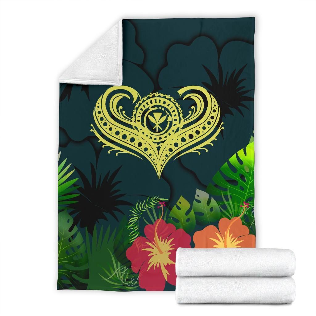 Polynesian Hawaii Kanaka Maoli Premium Blanket - Heart with Hibiscus-Myprintsy