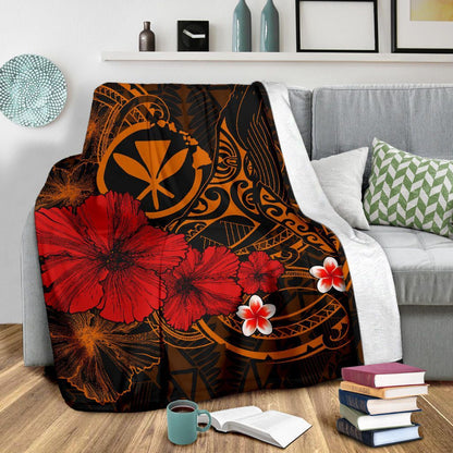 Polynesian Hawaii Kanaka Maoli Premium Blanket - Humpback Whale with Hibiscus (Golden)-Myprintsy