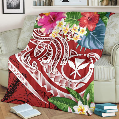 Polynesian Hawaii Kanaka Maoli Premium Blanket - Summer Plumeria (Red)-Myprintsy