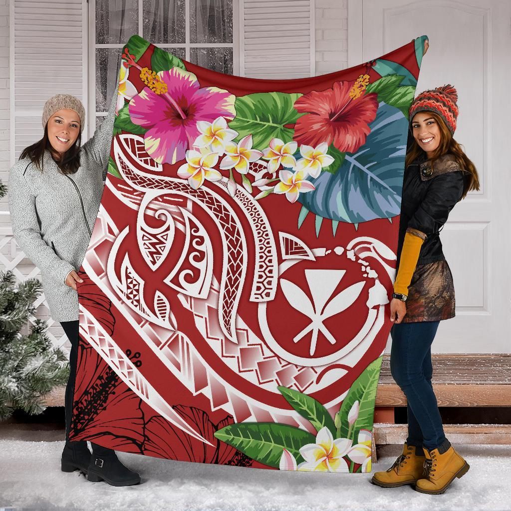 Polynesian Hawaii Kanaka Maoli Premium Blanket - Summer Plumeria (Red)-Myprintsy