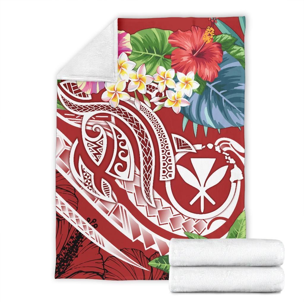 Polynesian Hawaii Kanaka Maoli Premium Blanket - Summer Plumeria (Red)-Myprintsy