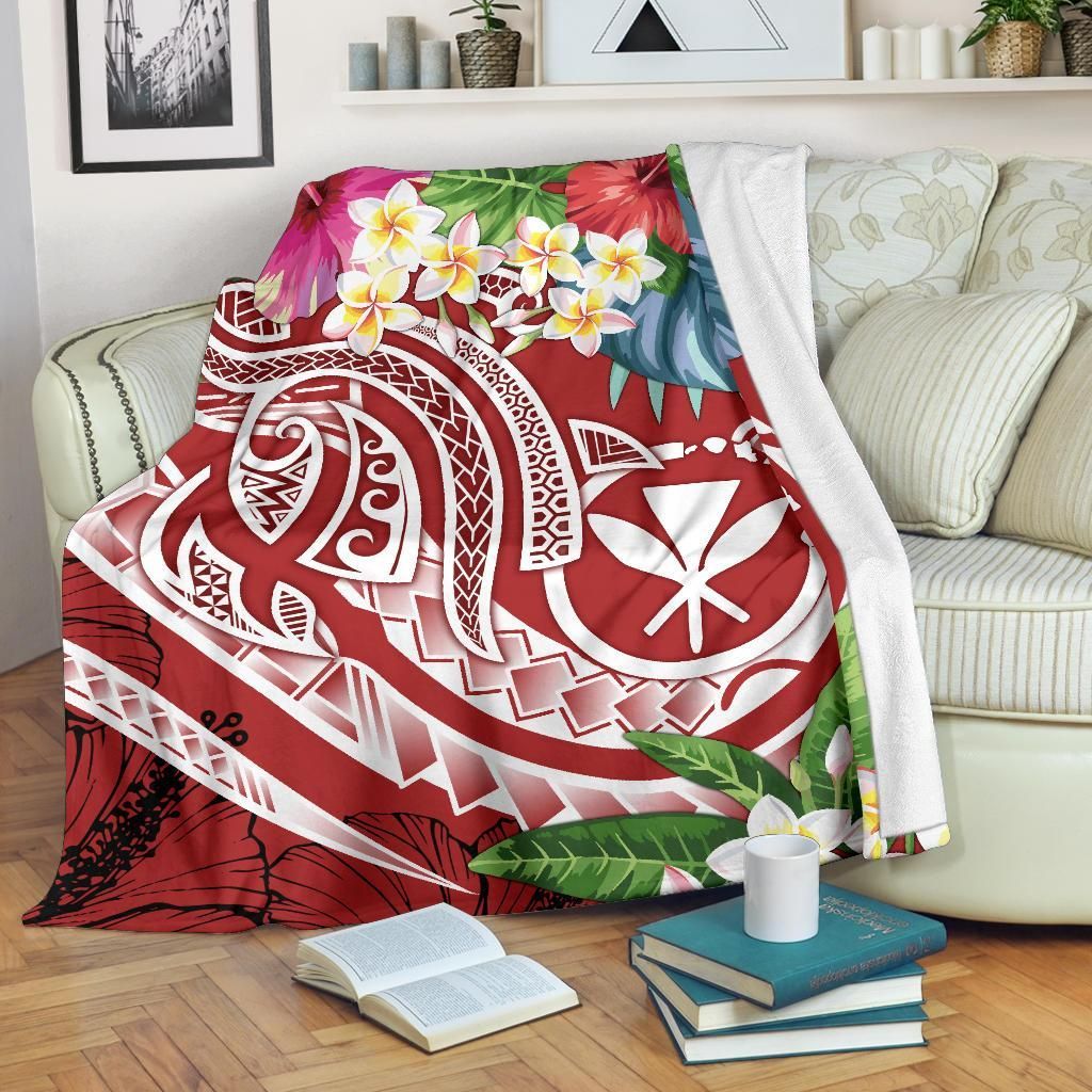 Polynesian Hawaii Kanaka Maoli Premium Blanket - Summer Plumeria (Red)-Myprintsy