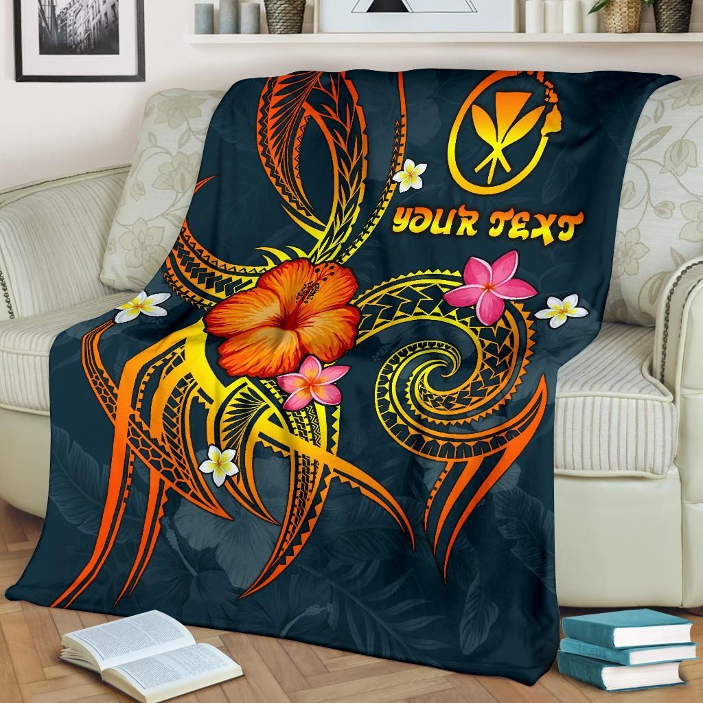 Polynesian Hawaii Personalised Blanket - Legend of Kanaka Maoli (Blue)-Myprintsy