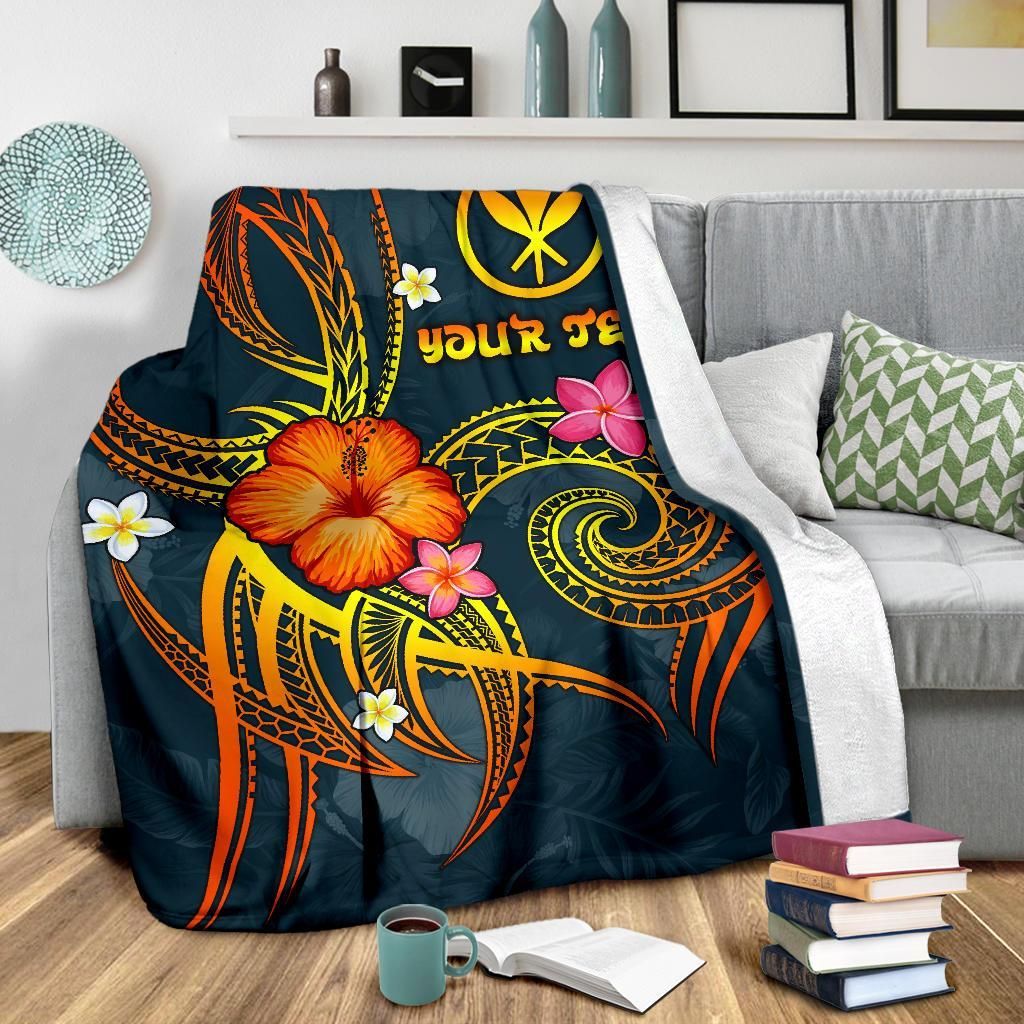 Polynesian Hawaii Personalised Blanket - Legend of Kanaka Maoli (Blue)-Myprintsy