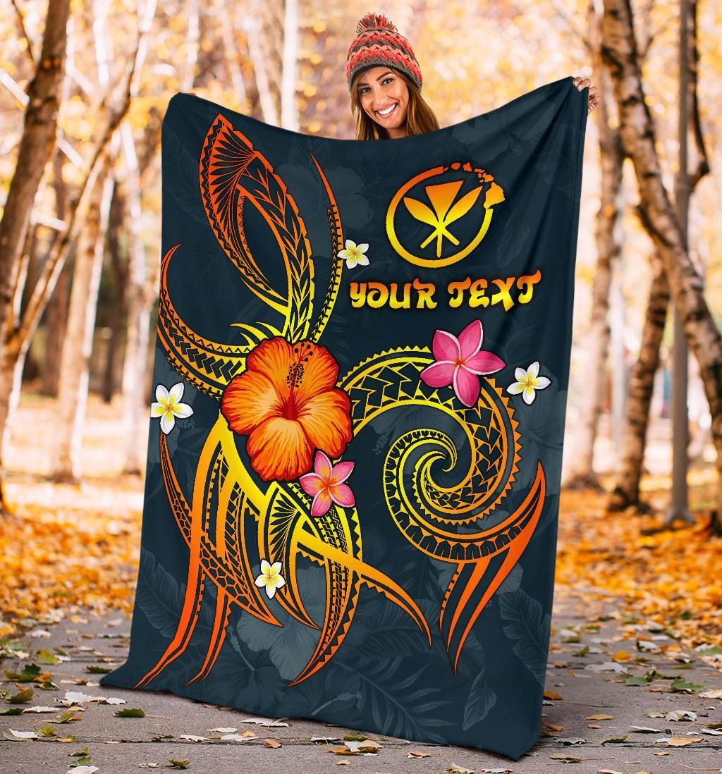 Polynesian Hawaii Personalised Blanket - Legend of Kanaka Maoli (Blue)-Myprintsy
