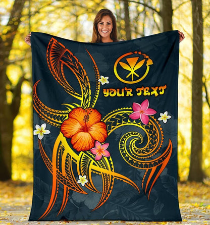 Polynesian Hawaii Personalised Blanket - Legend of Kanaka Maoli (Blue)-Myprintsy