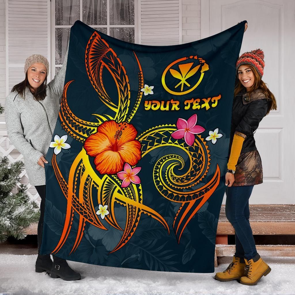 Polynesian Hawaii Personalised Blanket - Legend of Kanaka Maoli (Blue)-Myprintsy