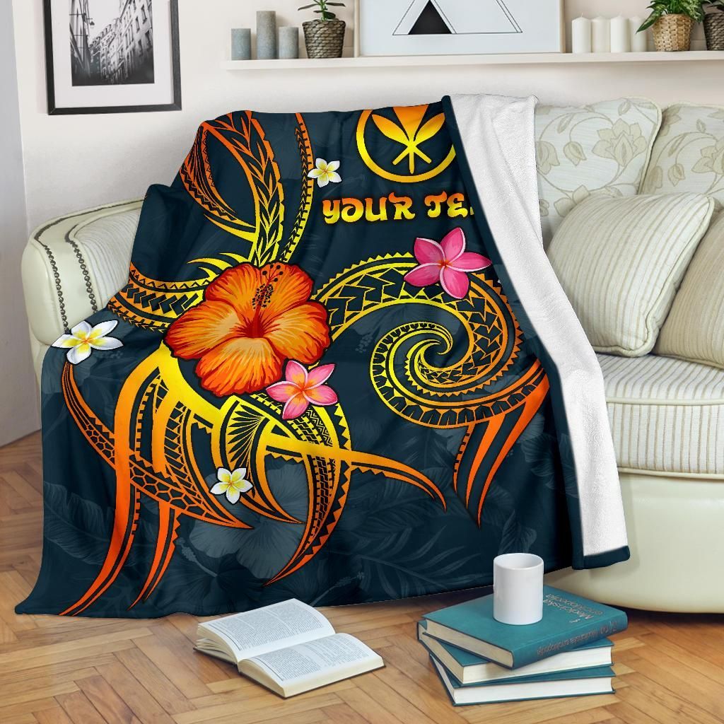 Polynesian Hawaii Personalised Blanket - Legend of Kanaka Maoli (Blue)-Myprintsy