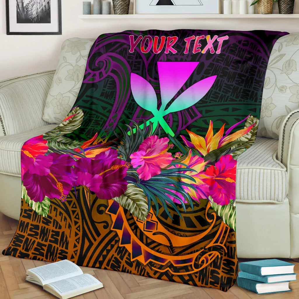 Polynesian Hawaii Personalised Kanaka Maoli Premium Blanket - Summer Hibiscus-Myprintsy