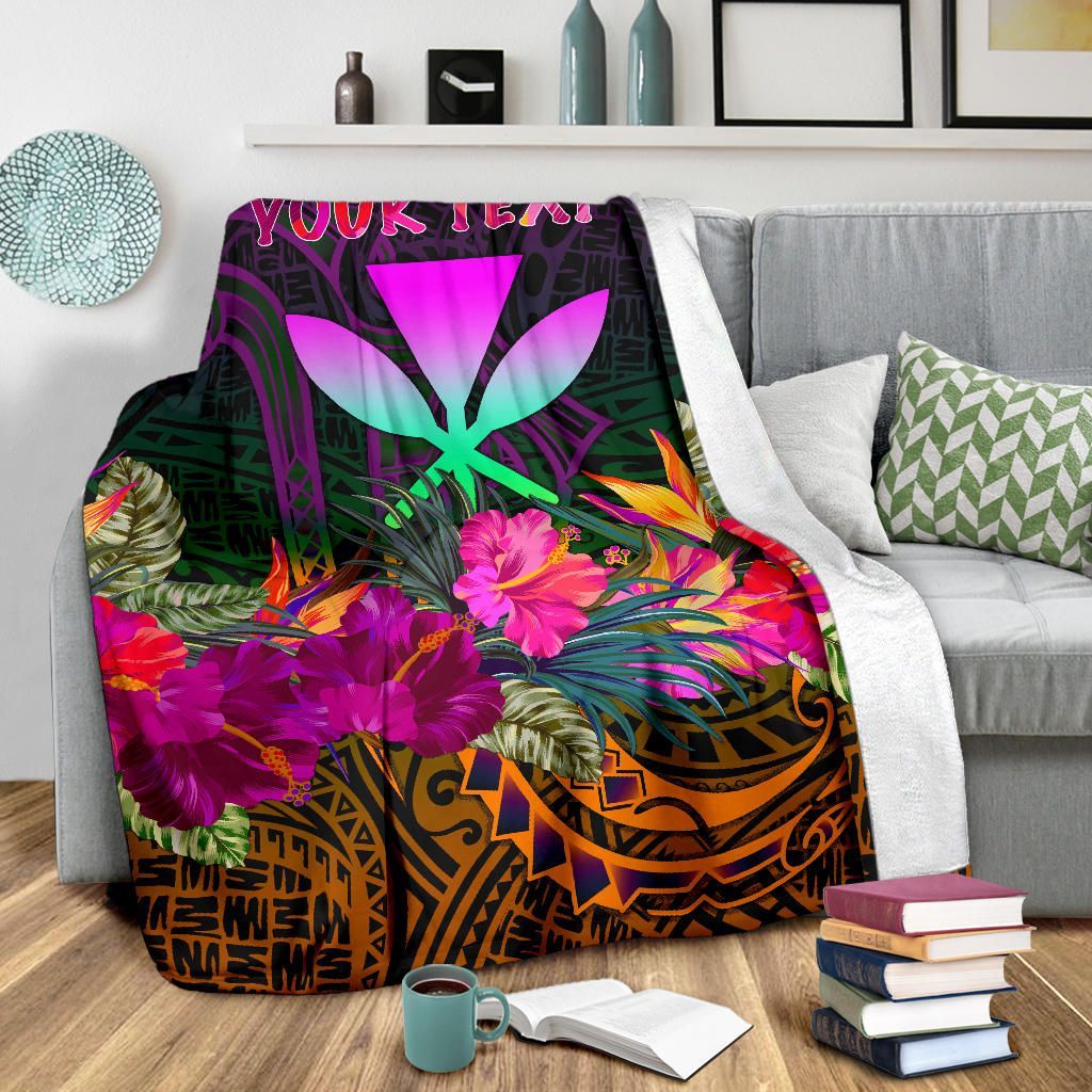 Polynesian Hawaii Personalised Kanaka Maoli Premium Blanket - Summer Hibiscus-Myprintsy