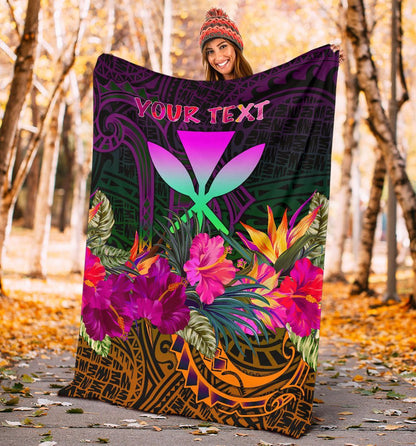 Polynesian Hawaii Personalised Kanaka Maoli Premium Blanket - Summer Hibiscus-Myprintsy