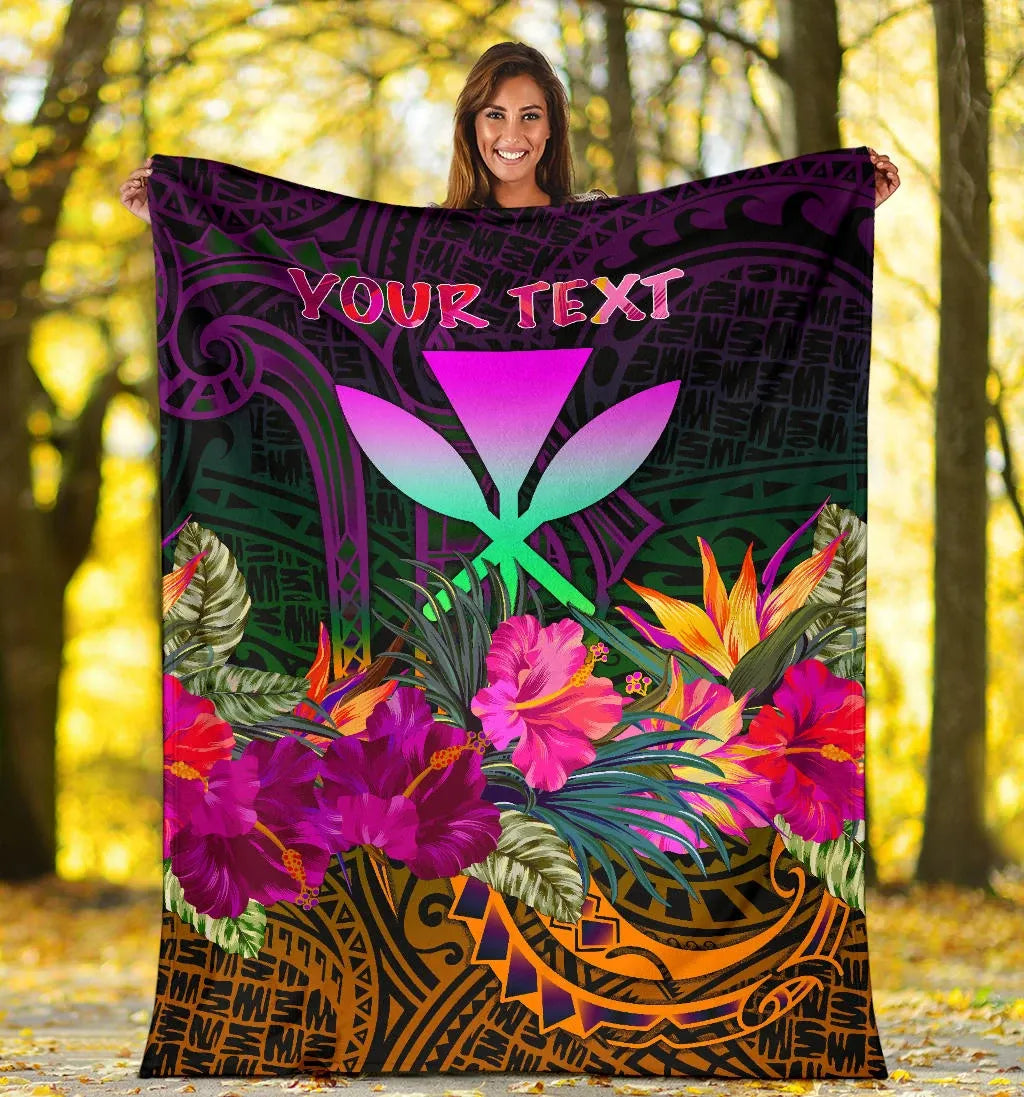 Polynesian Hawaii Personalised Kanaka Maoli Premium Blanket - Summer Hibiscus-Myprintsy