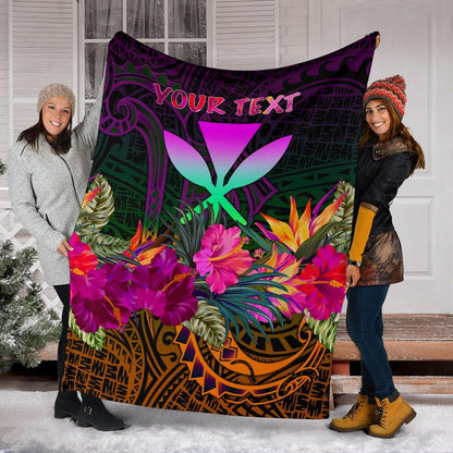 Polynesian Hawaii Personalised Kanaka Maoli Premium Blanket - Summer Hibiscus-Myprintsy